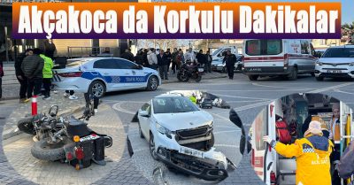Akçakoca Çuhalı Çarşısı’nda Motosiklet ve Araç Çarpıştı