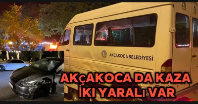 AKÇAKOCA’DA GECE YARISI TESLA KAZASI: İKİ YARALI