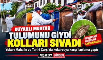 DUYARLI MUHTAR TULUMUNU GİYDİ, İLAÇLAMA İÇİN KOLLARI SIVADI