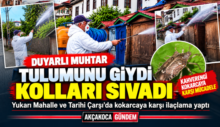 DUYARLI MUHTAR TULUMUNU GİYDİ, İLAÇLAMA İÇİN KOLLARI SIVADI